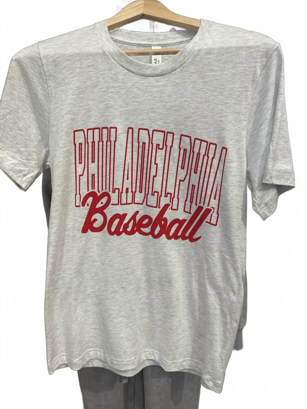 NEW BELLA + CANVAS women's philadelphia baseball tee in grey